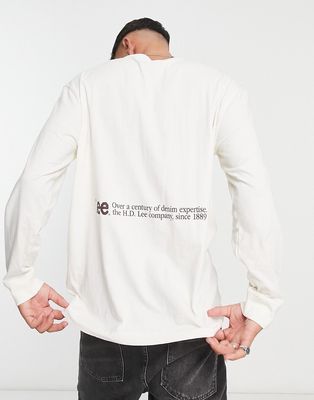 Lee front & back logo print loose fit long sleeve top in ecru-White