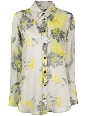 Lee Mathews floral-print point collar shirt - Grey