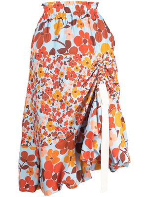 Lee Mathews floral-print ruched-detail skirt - Blue