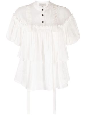 Lee Mathews ruffled linen-silk blouse - White