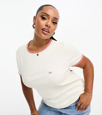 Lee Plus ribbed tee with embroidered logo in off white