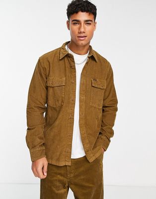 Lee relaxed fit wide wale cord heavy overshirt in washed tan-Brown