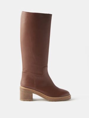 Legres - 71 Block-heel Leather Knee-high Boots - Womens - Light Brown