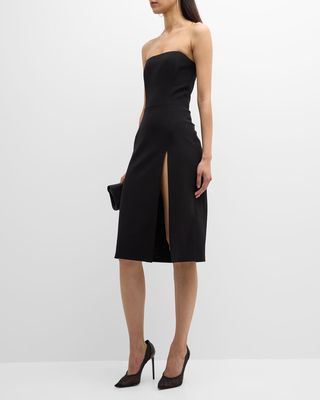 Leigh Strapless Thigh-Slit Midi Dress