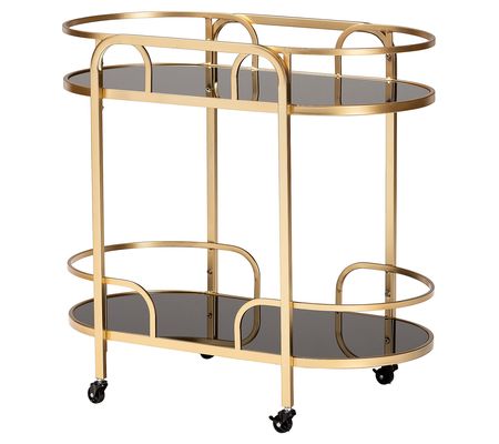 Leighton Gold Metal and Tempered Glass 2-Tier W ne Cart