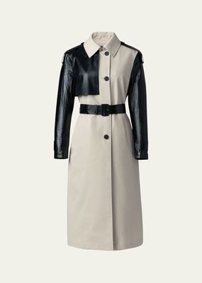 Leiko Water-Repellant Two-Toned Twill and Leather Trench Coat