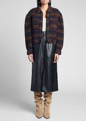 Leiko Wool Plaid Puffed-Sleeve Jacket