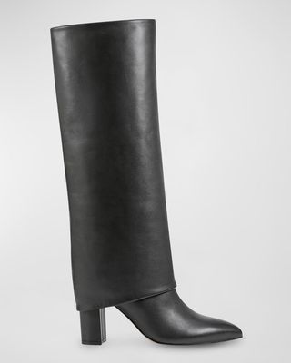 Leina Leather Foldover-Collar Knee Boots
