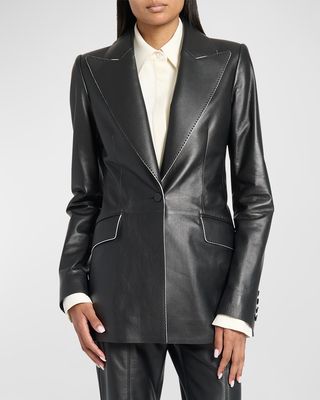 Leiva Leather Single-Breasted Blazer Jacket