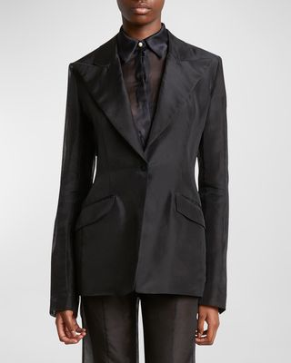Leiva Slim Single-Breasted Silk Blazer Jacket
