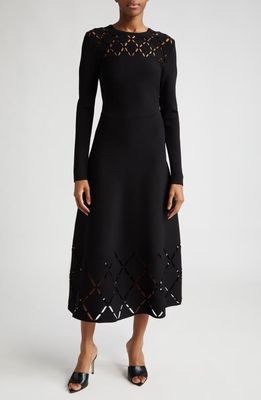 Lela Rose Abstract Cutout Detail Long Sleeve Knit Dress in Black