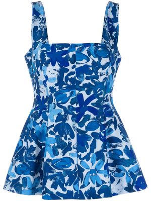 Lela Rose abstract-print peplum blouse - Blue