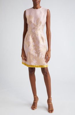 Lela Rose Embroidered Fringe Sleeveless Dress in Blush