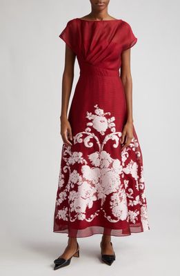 Lela Rose Evelyn Floral Embroidery Dress in Scarlet