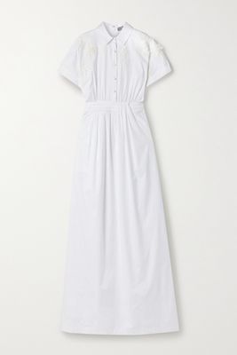 Lela Rose - Floral-appliquéd Cotton-blend Poplin Maxi Shirt Dress - White