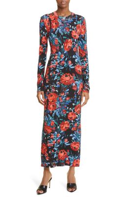 Lela Rose Floral Long Sleeve Knit Dress in Black Multi
