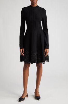 Lela Rose Georgia Lace Detail Long Sleeve Sweater Dress in Black