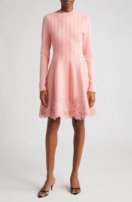 Lela Rose Georgia Lace Detail Long Sleeve Sweater Dress in Blush