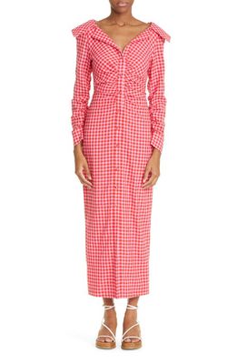 Lela Rose Long Sleeve Featherweight Gingham Dress in Cherry