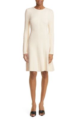 Lela Rose Long Sleeve Fit & Flare Sweater Dress in Ivory