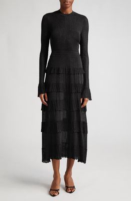 Lela Rose Piper Metallic Long Sleeve Sweater Dress in Black