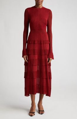 Lela Rose Piper Metallic Long Sleeve Sweater Dress in Scarlet
