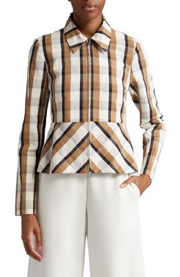 Lela Rose Plaid Linen & Cotton Crop Jacket in Natural Multi