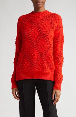 Lela Rose Popcorn Open Stitch Wool & Cashmere Sweater in Red