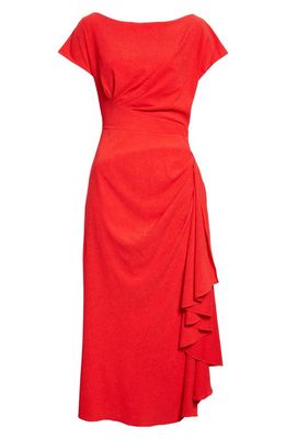 Lela Rose Side Ruched Sheath Dress in Red