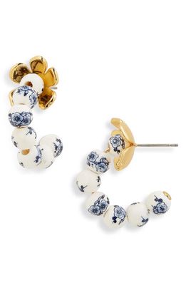 Lele Sadoughi Azalea Beaded Huggie Hoop Earrings in Blue Toile