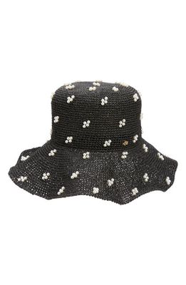 Lele Sadoughi Cluster Imitation Pearl Raffia Bucket Hat in Jet