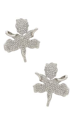 Lele Sadoughi Crystal Small Paper Lily Earrings in Metallic Silver.