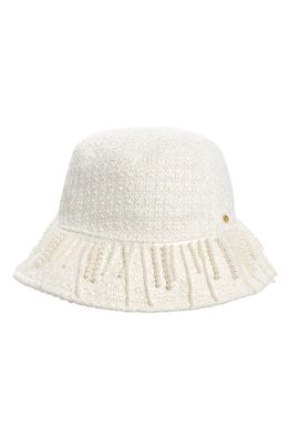 Lele Sadoughi Drippy Pearl Woven Bucket Hat in Ivory