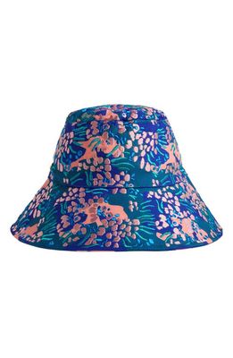 Lele Sadoughi Embroidered Long Brim Bucket Hat in Sea Reef