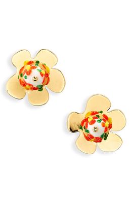 Lele Sadoughi Fiore Flower Button Stud Earrings in Gold