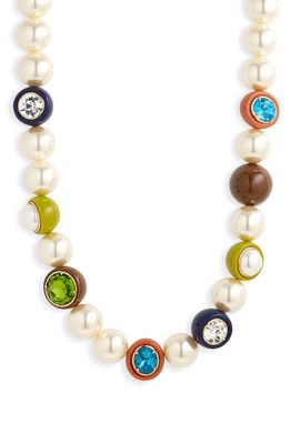 Lele Sadoughi Ornament Beaded Imitation Pearl Necklace in Sunset Fields Multi