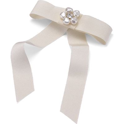 LELET NY Kat Imitation Pearl & Crystal Bow Barrette in Ivory 