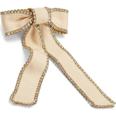 LELET NY Lilly Crystal Ribbon Bow Barrette in Ivory 