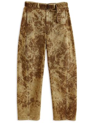 LEMAIRE acid-wash belted cotton trousers - Brown