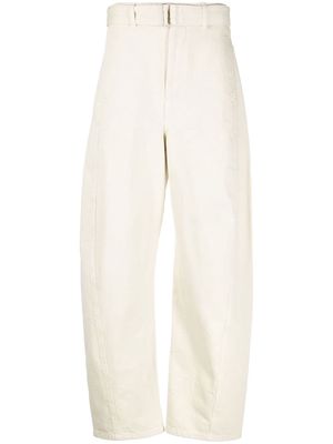 Lemaire belted cotton straight trousers - Neutrals