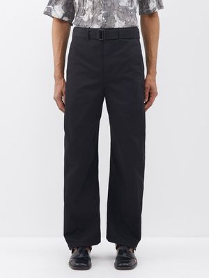Lemaire - Belted Cotton-twill Trousers - Mens - Black