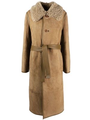 Lemaire belted shearling coat - Brown