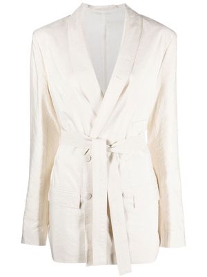Lemaire belted silk-blend jacket - White