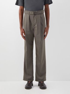 Lemaire - Belted Two-pleat Trousers - Mens - Grey
