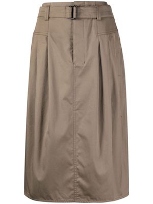 Lemaire belted-waist pleated midi skirt - Brown