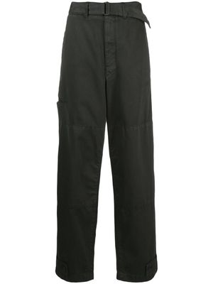Lemaire belted-waist straight-leg cotton trousers - Green