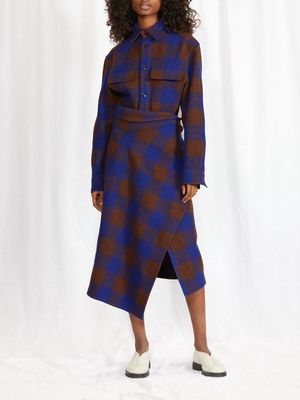 Lemaire - Check Wool Wrap Midi Skirt - Womens - Blue Multi