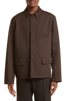 Lemaire Cotton & Linen Workwear Jacket in Br504 Dark Coffee