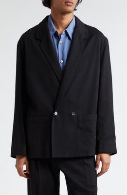 Lemaire Double Breasted Wool & Silk Workwear Sport Coat in Black Bk999