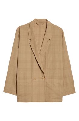 Lemaire Double Breasted Wool Seersucker Workwear Jacket in Brown/Yellow Beige